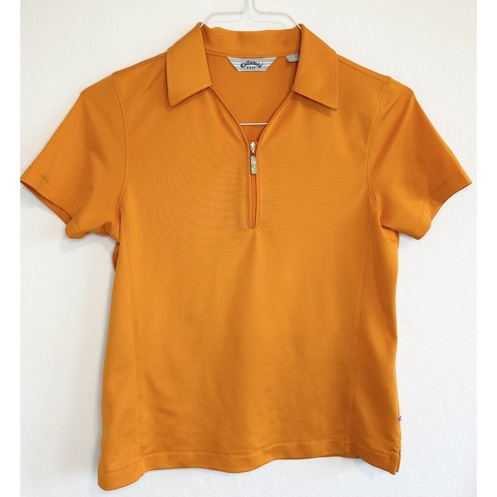 Callaway Golf Shirt Women's Size Small Short Sleeve Zip Front Orange Polo Top